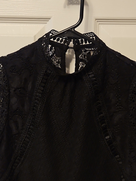 Cable & Gauge Tops - Cable & Gauge Black Lace Mock-Neck Top